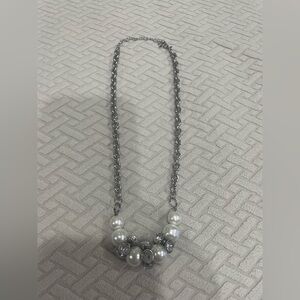 Silver and white faux pearl/crystal necklace
